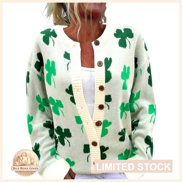 Sweaters - Funny Animal Floral Christmas Tree Long Sleeve Button Knit Cardigan Sweater